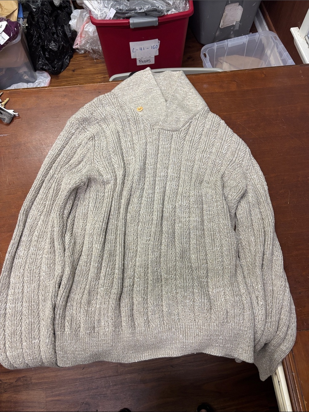 J Crew Men's Cable Knit Shawl Collar Sweater - Cream